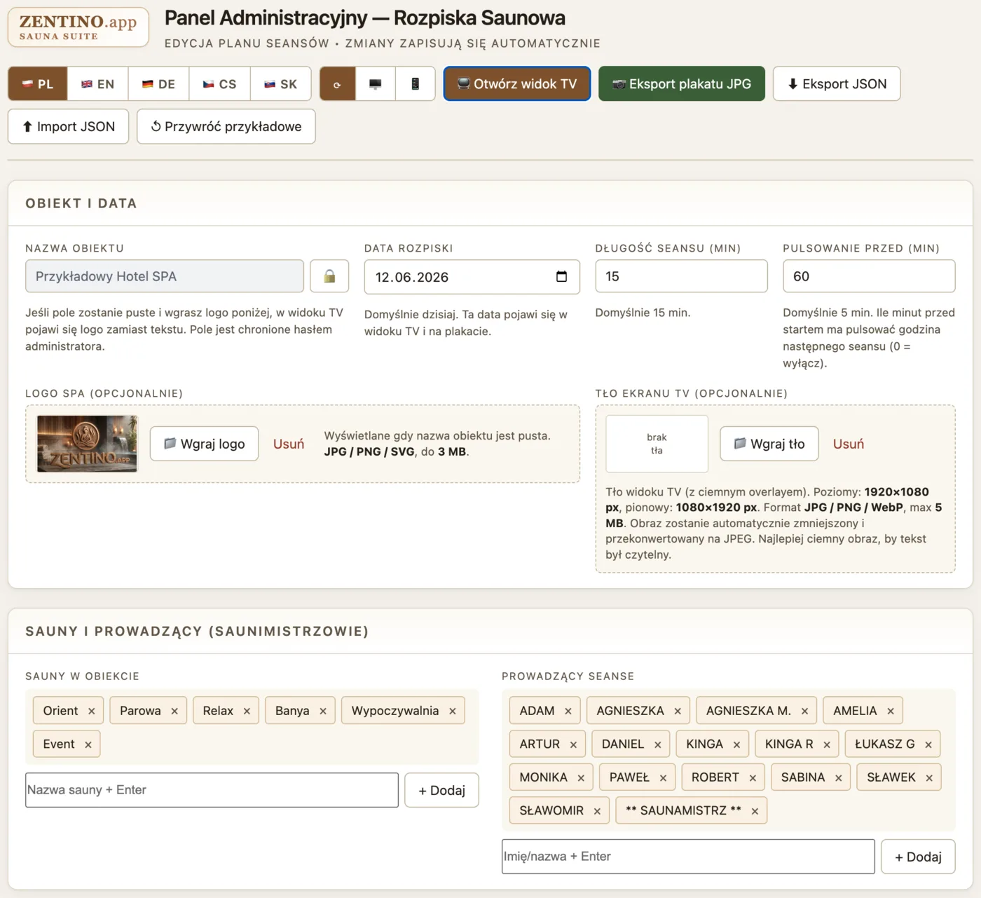 Panel administracyjny ZENTINO.app